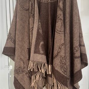 Lauren Ralph Lauren Taupe Poncho with Fringe